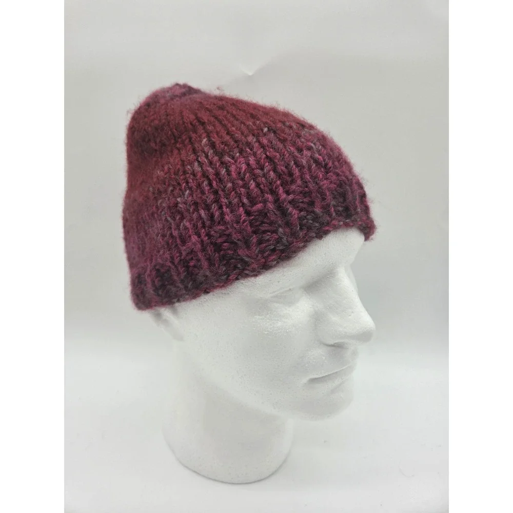 Handmade Ponytail Beanie One Size Burgundy Women Messy Bun Knit Hat